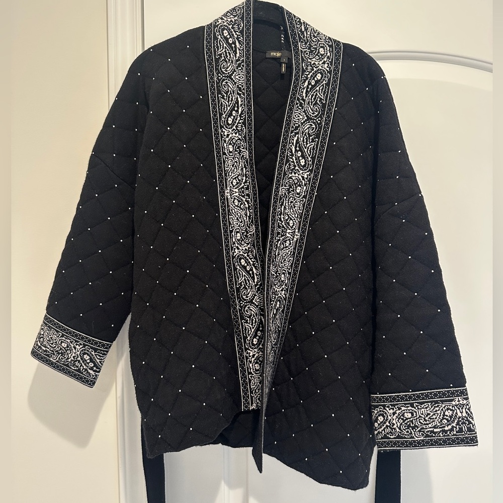 Maje Quilted Studded Paisley-Print Knitted Jacket - Picture 4 of 6